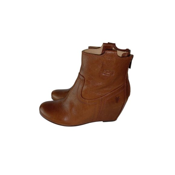 Frye Carson Women's Hidden Wedge Brown Leather Bootie Zip 5.5 - Picture 3 of 13
